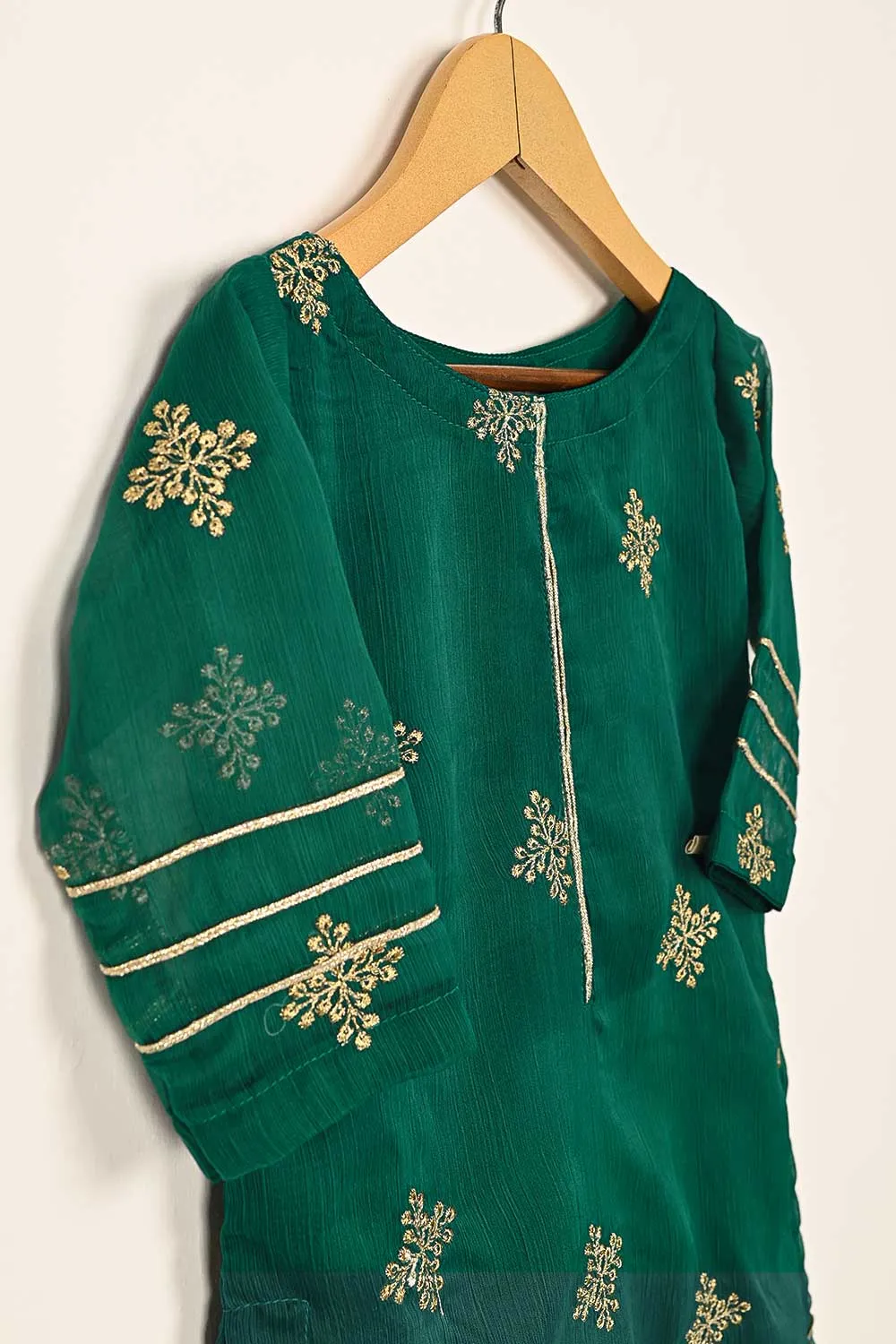 TKF-114- Green - Kids 3Pc Chiffon Embroidered Dress